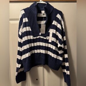 A New Day Navy and White Striped Women's Sweater NWT